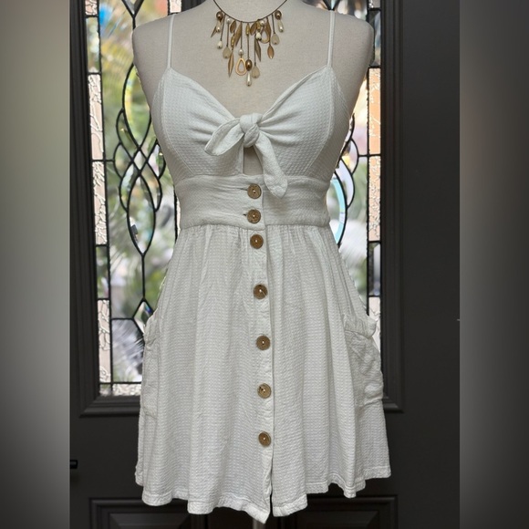 Roxy Under the Sun Tie Front Mini Dress with Spaghetti Strap - Picture 2 of 8